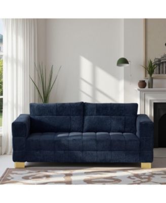  Chenille Box-Tufted Sofa with Stainless Steel Legs