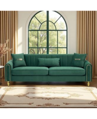 Modern Plush 3-Seater Sofa with Pillows & Metal Legs