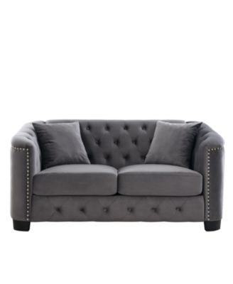 Streamdale 59" Modern Chesterfield Velvet Sofa, Tufted 2-Seater, Nailhead Arms