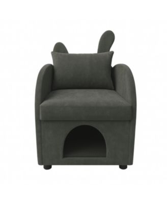 Dark Gray Bunny-Ear Pet-Friendly Armchair, Scratch-Resistant, 27.4" x 25.2" x 37.4"