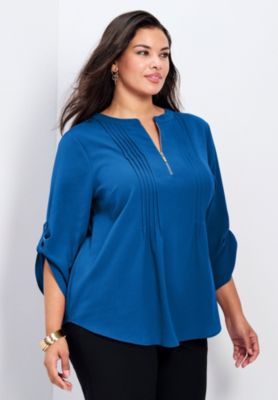 Women's Hailey Zip Front Pintuck Blouse
