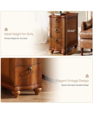 Wood Fully Assembled End Table Set of 2, 3-Drawers Narrow Slim Side Table, No Assembly Required, Nightstand