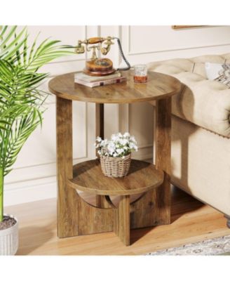 Round End Table with Storage, 2-Tier Tall Side Table for Living Room, Bedroom & Small Spaces
