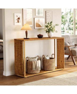 2-Tier Solid Wood Console Table for Living Room, 55" Farmhouse Entryway Table