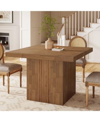39-Inch Square Dining Table for 4, Farmhouse Kitchen Dinner Table with Fluted Pedestal Base