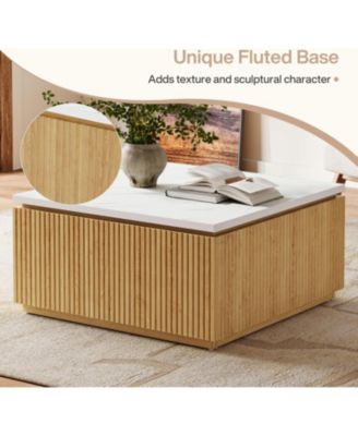 31.5" Square Coffee Table, Modern Wood Center Table Cocktail Furniture, White & Brown