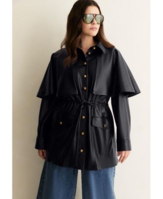 June + Vie Women's Plus Size Faux Leather Cape Jacket