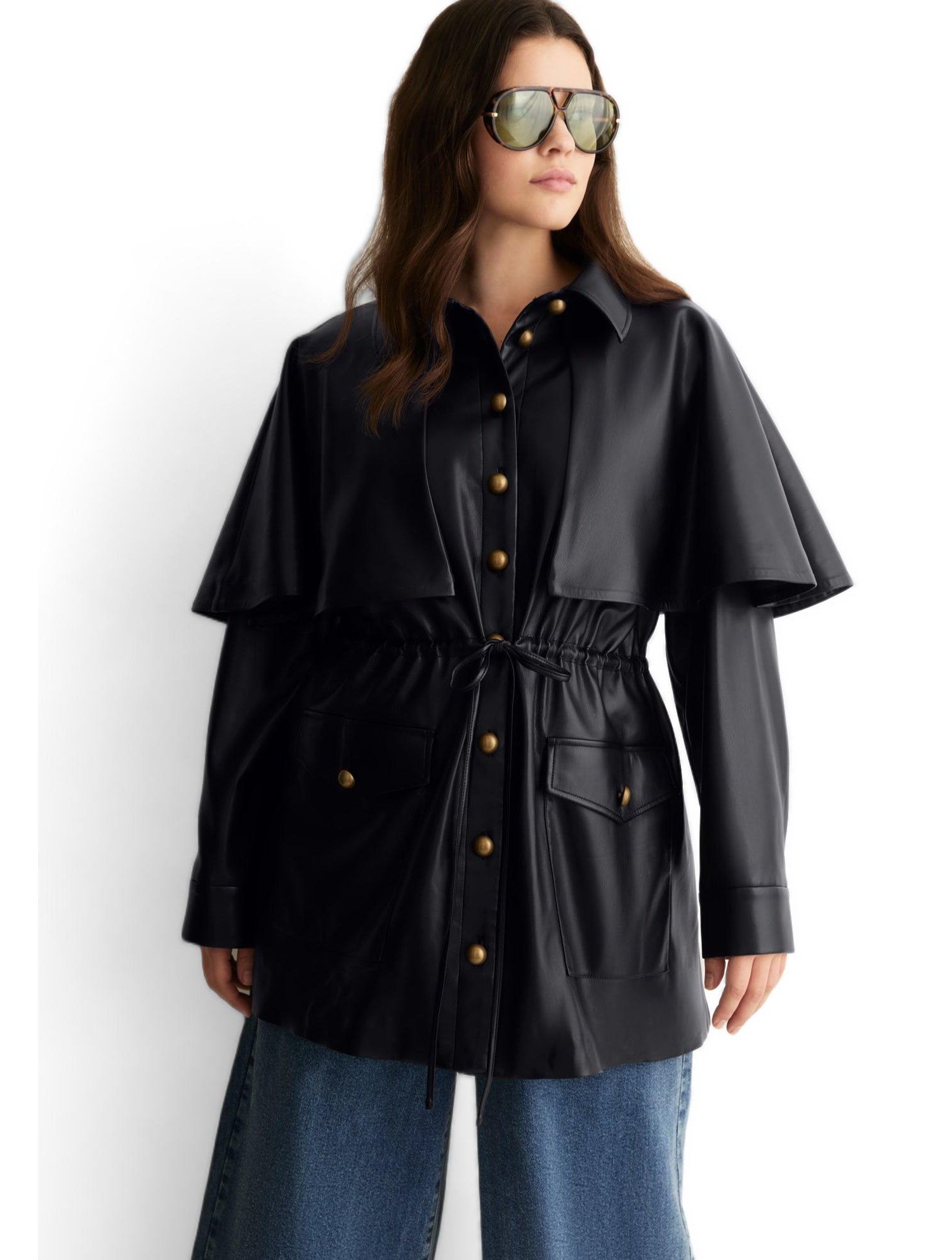 Women's June and Vie Faux Leather Cape Jacket