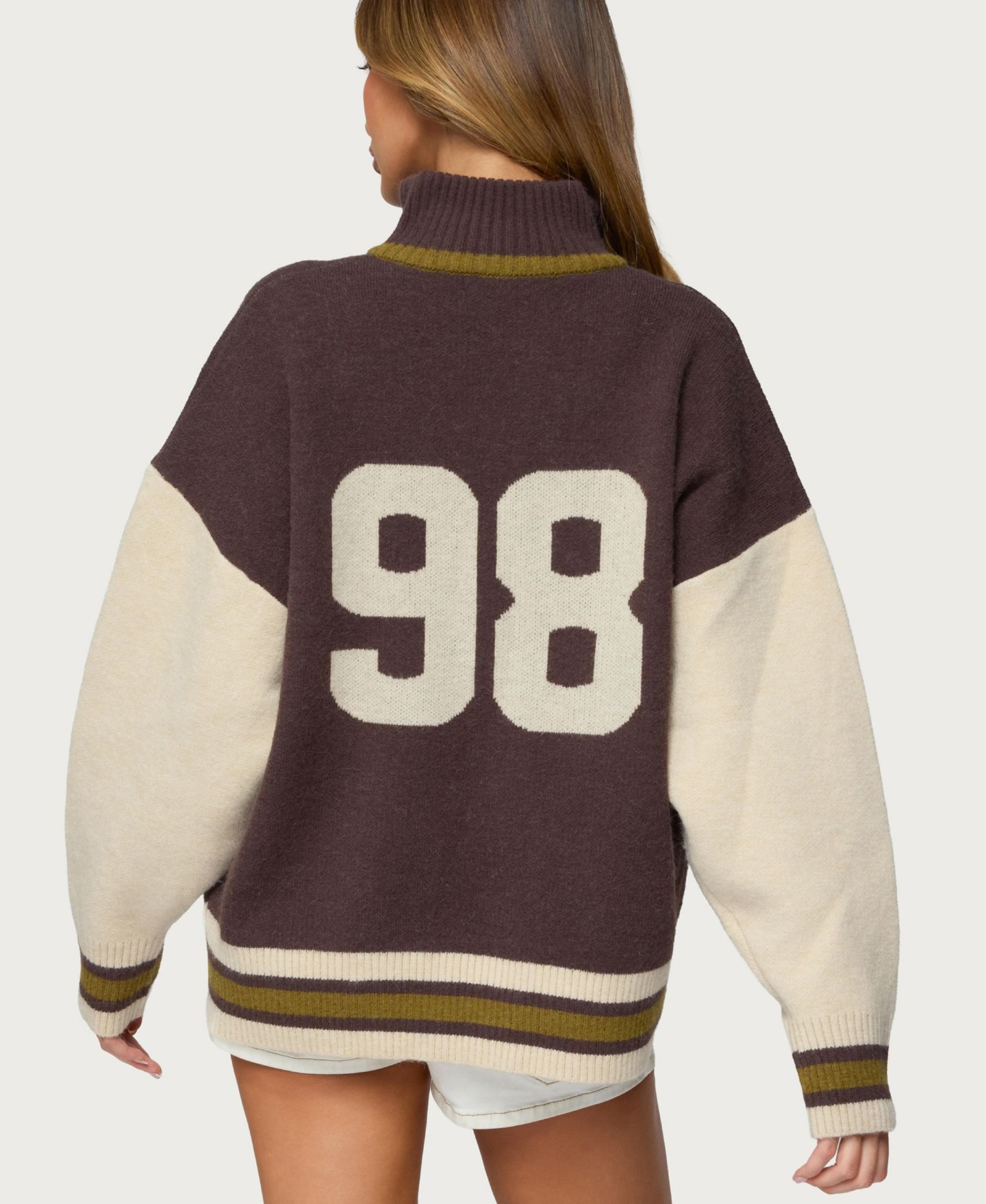 Женский свитер Edikted 98 Varsity Zip Up, цвет: Коричневый — фото 2