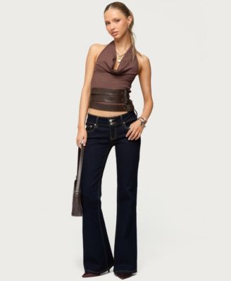 Womens Buckle Cowl Neck Backless Top