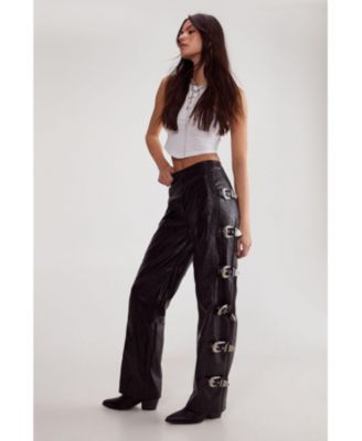 Faux Leather Buckle Detail Pants