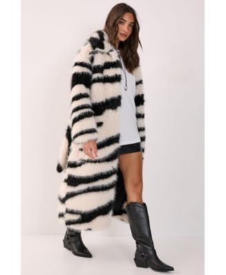 Women's Faux Fur Collared Longline Coat