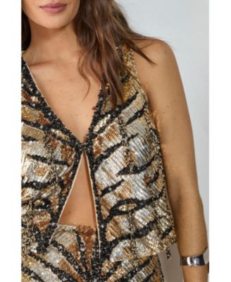 Women's Hand Embellished Tassel Sequin Waistcoat