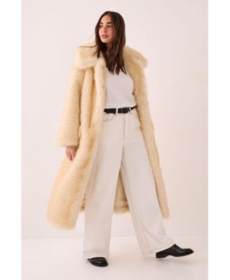 Women's Belted Tipped Faux Fur Coat