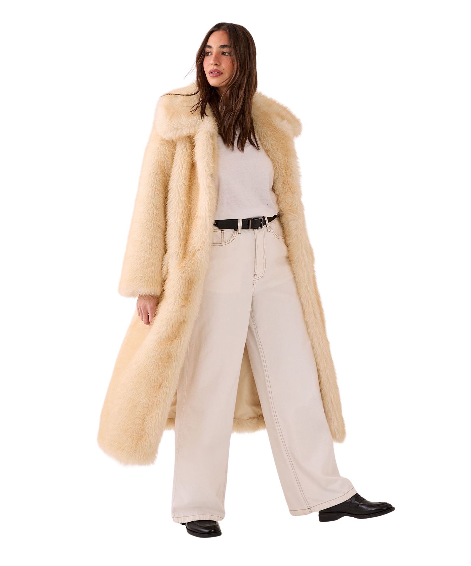 Women's Belted Tipped Faux Fur Coat