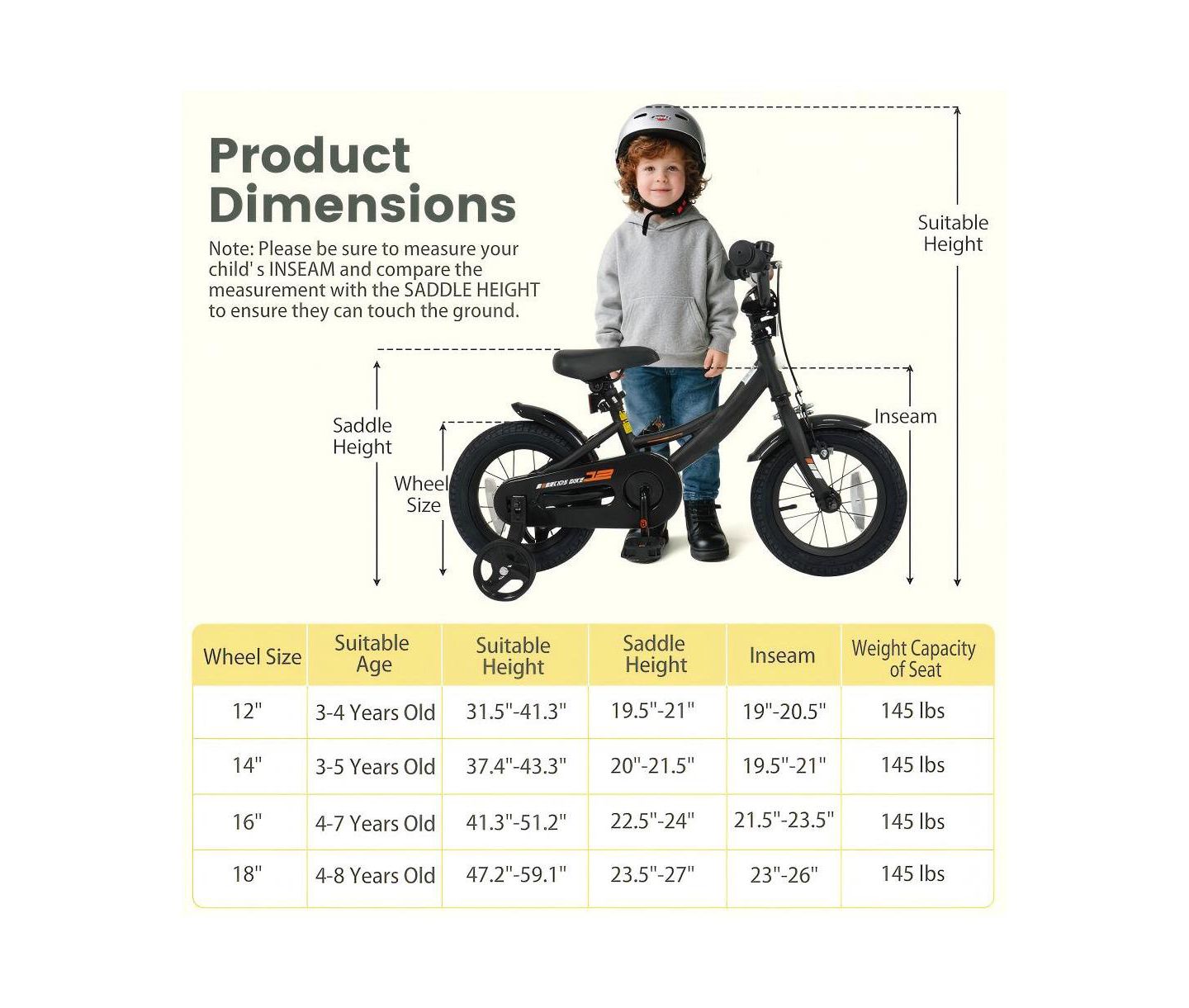 Детская игрушка HONGGE 16-Inch Kids' Training Bike with All-Terrain Tires, Dual Brakes & Removable Training Wheels, Ages 5-8, цвет: Чёрный — фото 3