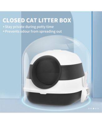 Foldable Cat Litter Box with Lid & High Sides - Dual Entry,Easy Clean, Includes Air Freshener,White & Black