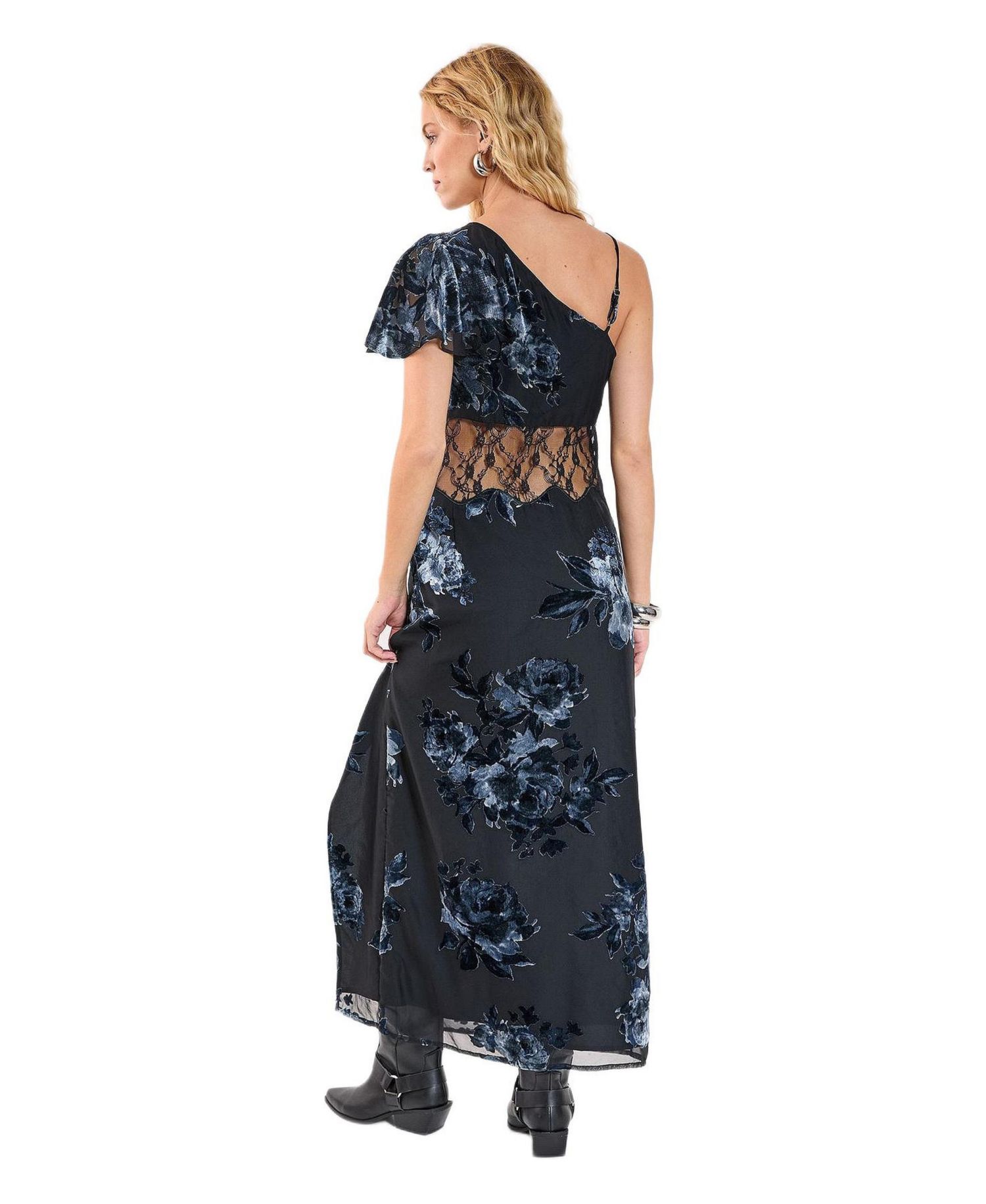 Women's Lace Insert Split Leg Maxi Dress