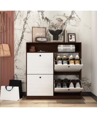 Shoe Storage Cabinet with 4 Flip Drawers , Shoe Rack Organizer Cabinet with wooden handle for Entryway, Hallway
