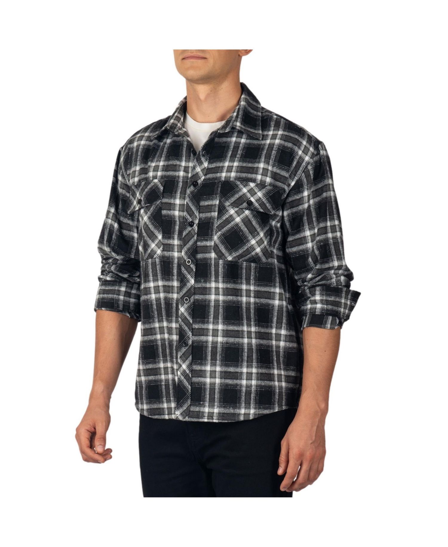 Men's Men Plaid Flannel Shirt Jacket Button Down Long Sleeve Cotton Blend Shirts