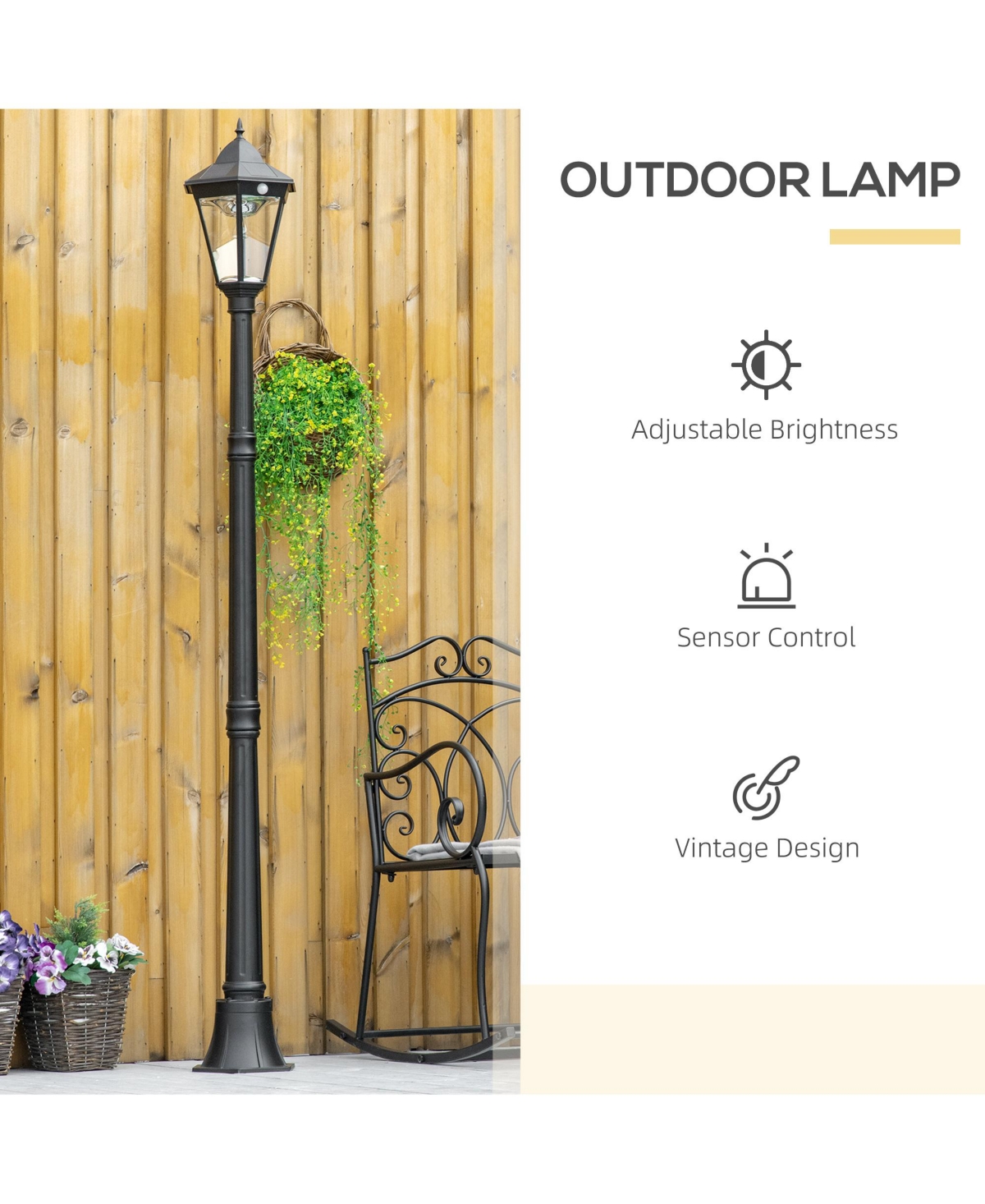Outsunny 77" Outdoor Solar Light Post, Motion Activated Lamp