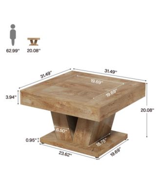 Square Coffee Table, Wood Center Table for Living Room, 31.5" Modern Cocktail Tea Accent Table, Natural
