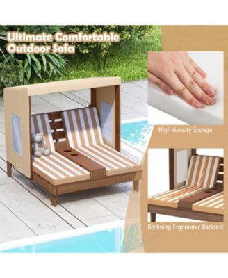 Children s Patio Chaise Lounge with Adjustable Canopy and Cup Holders for Outdoor