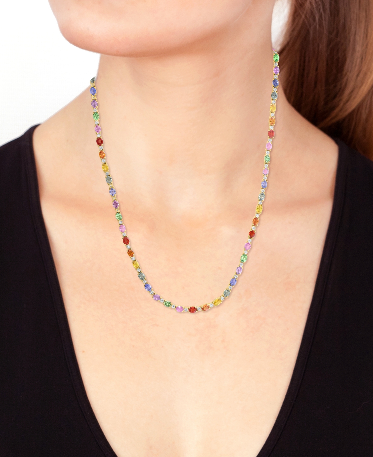 Effy Collection Multi Sapphire (17-1/2 ct. t.w.) and Diamond (1/4 ct. t.w.) Necklace in 14k Yellow Gold