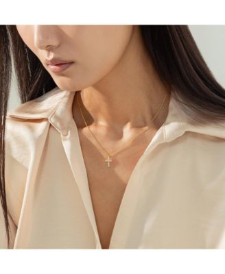 14k Gold Plated Evelina Crystal Cross Necklace Holiday Gift Guide