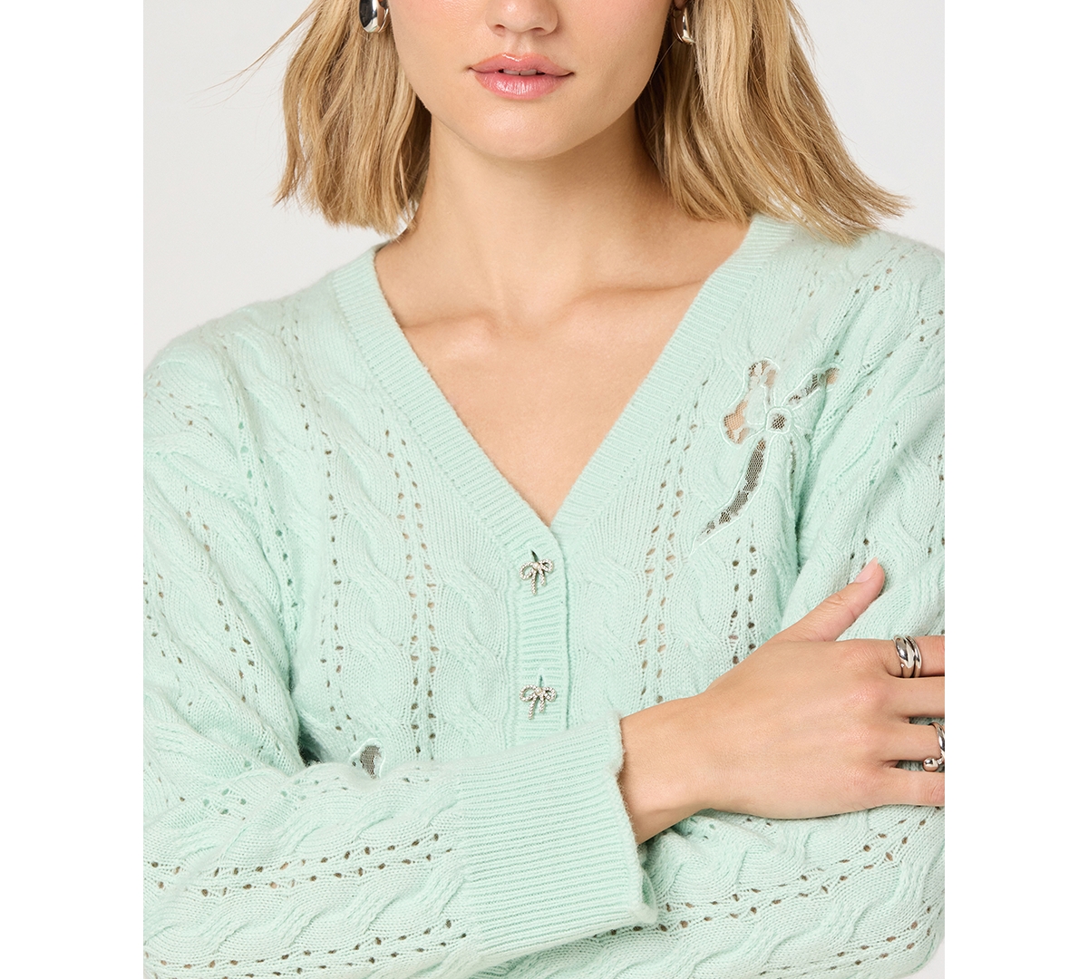 Astr the Label Women's V-Neck Button-Front Sweater