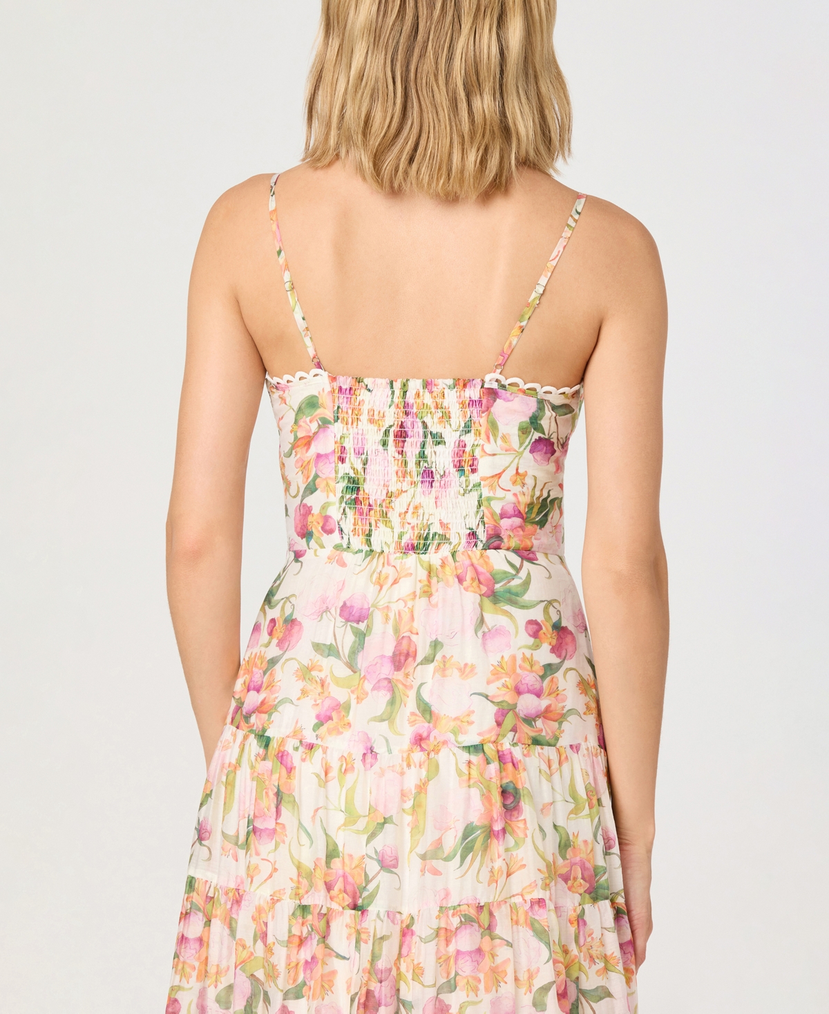 Astr the Label Women's Sweetheart Neck Floral A-Line Tiered Midi Dress