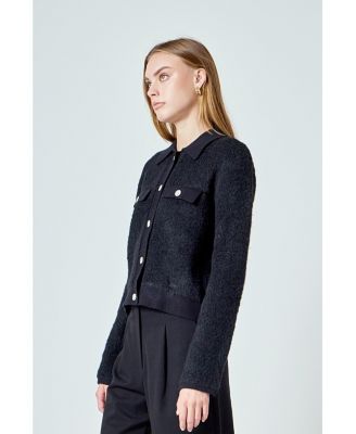 Women's Collared Button Up Knit Jacket