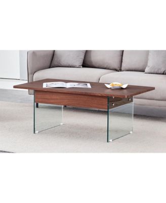Multifunctional Lift Top Coffee Table with Dark Wood Grain Sticker