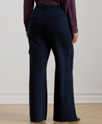 Plus Size Ponte Wide-Leg Cargo Pants