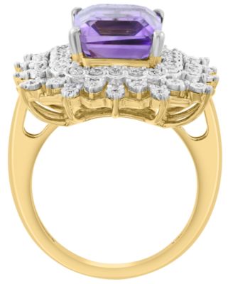 Amethyst (3-1/4 ct. t.w.) and Diamond (1/4 ct. t.w.) Ring in Gold over Silver