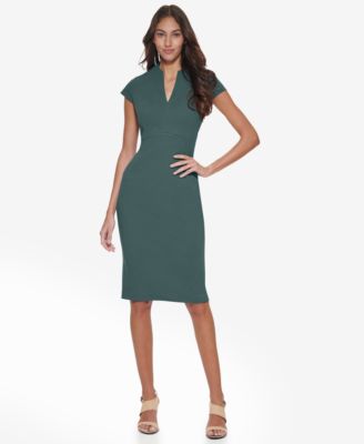 Women's Scuba Crepe Split V-Neck Sheath Dress
