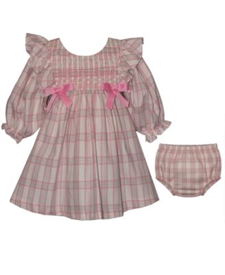 Baby Girls' Pinafore Plaid Smocking Dress and Bloomers