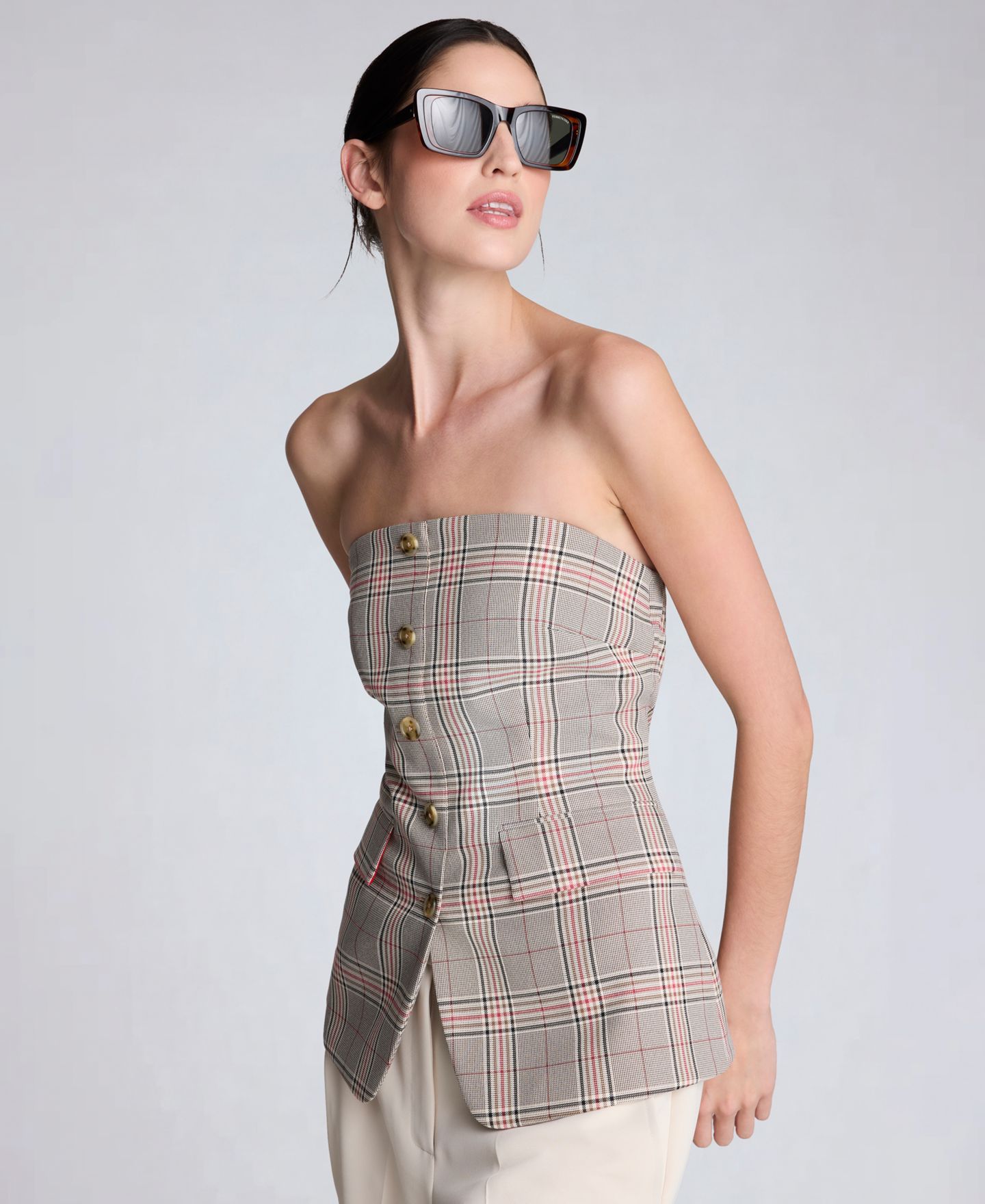 Женский жилет Kenneth Cole Strapless Button-Front Shirt Vest, цвет: Устричный разноцветный — фото 4