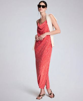 Women's Polka Dot Cowl Neck Maxi Slip Dress