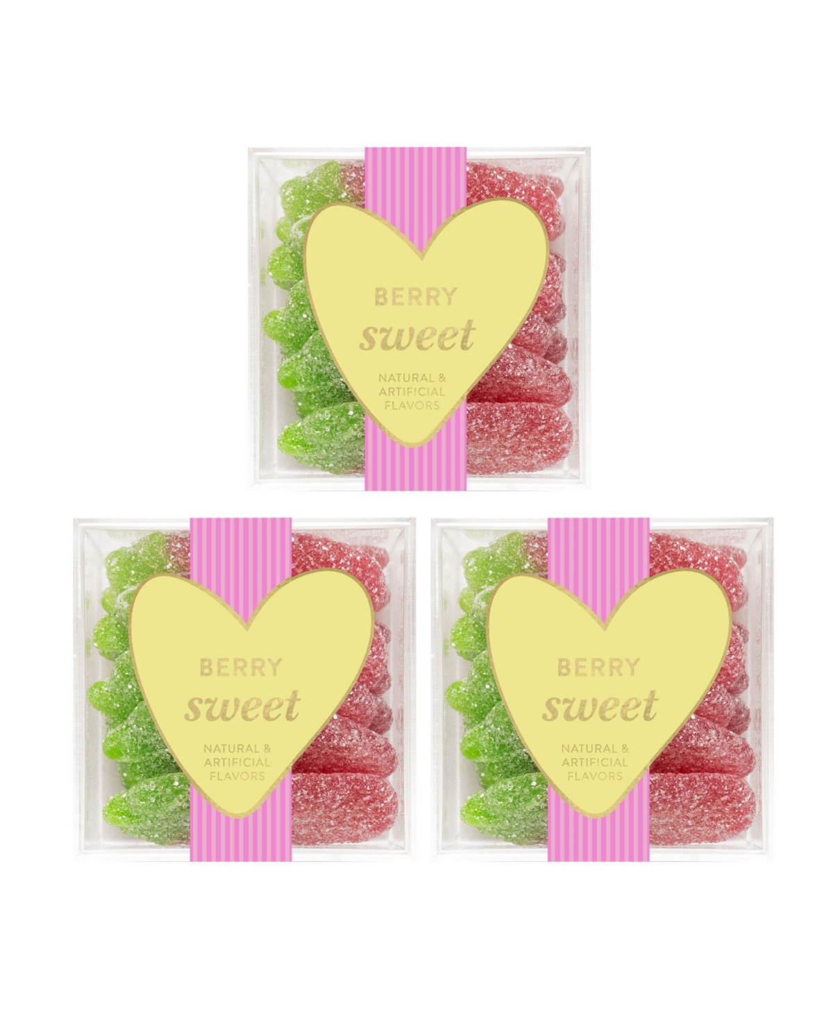 Sugarfina Valentine's Day Berry Sweet Sour Strawberries Candy Cube Kit, 3 Pieces