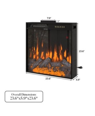 23.6 Inch Embedded Electric Fireplace ---Black crystal | 12 color flame | 5 brightness levels | high and low heat+constant temperature