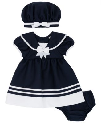 Baby Girls' Nautical Collar Dress, Panty and Hat, 3-Piece Set