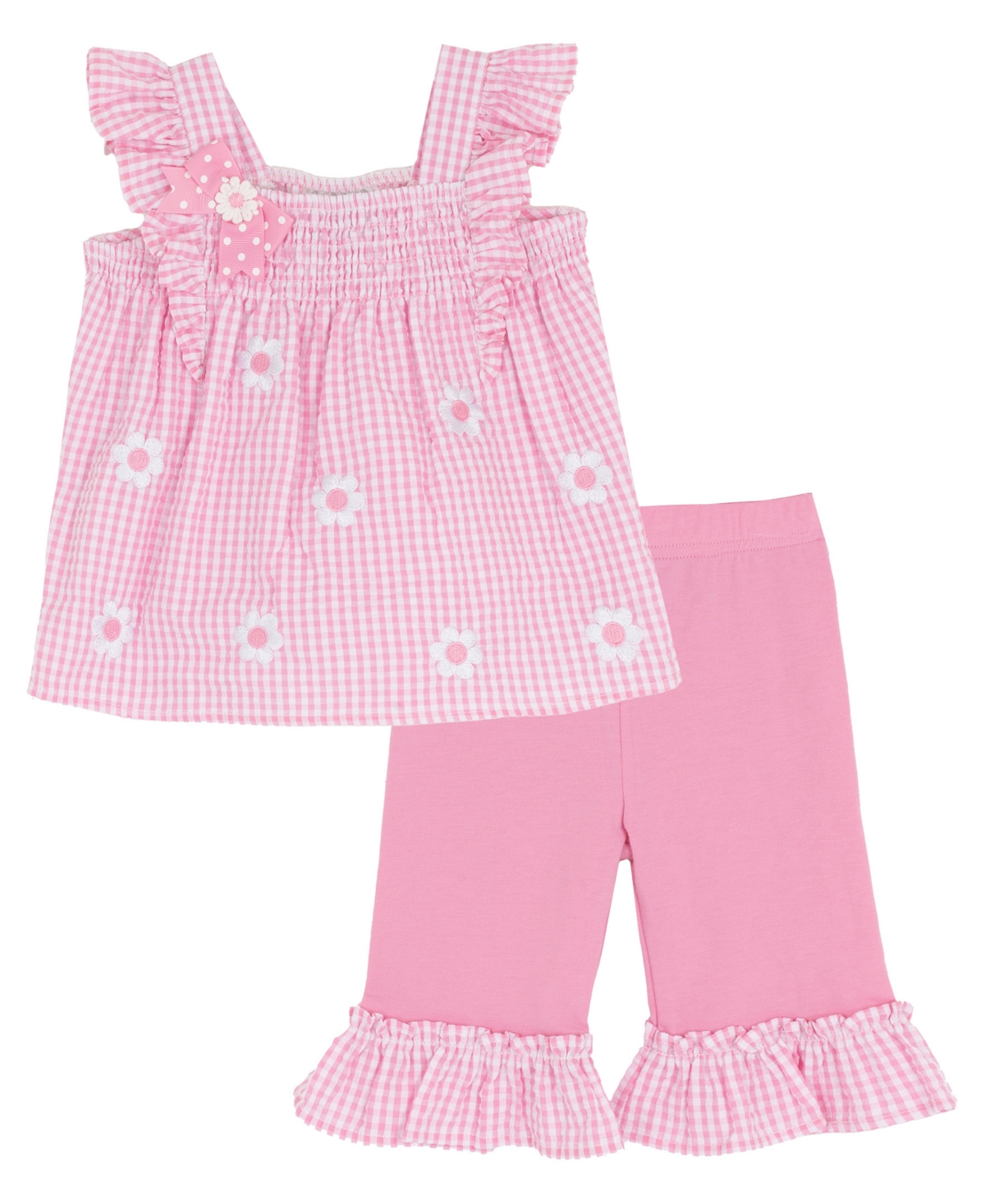 Rare Editions Baby Girls' Embroidered Daisy Sleeveless Top and Capri Pants, 2-Piece Set