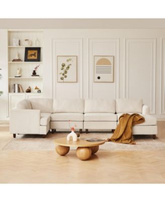 Corduroy 6-Seater Modular Sectional Sofa (Beige)