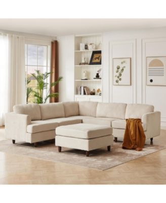 Corduroy 6-Seater Modular Sectional Sofa (Beige)