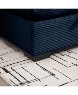 Blue Corduroy Modular Sofa with Ottoman