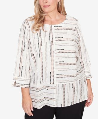 Plus Size Classic Spliced Jacquard Stripe Top