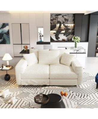 Plush Corduroy 3-Seat Sofa Cloud Couch Beige