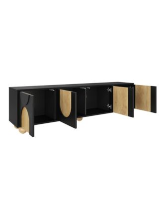 Streamdale Farmhouse TV Stand for 75" TVs, Cream Media Console, Black, 69.6"W