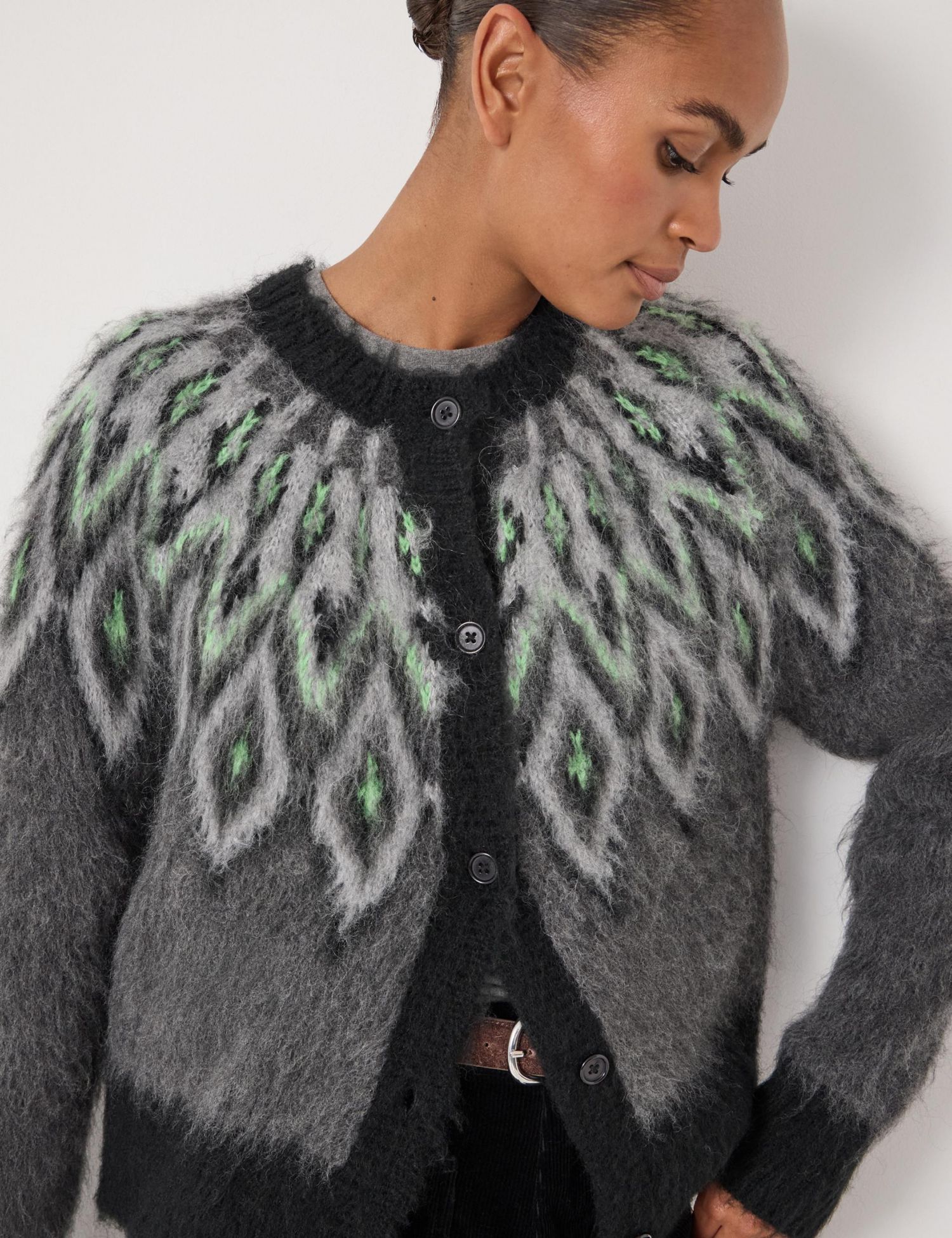 Women's Brushed Fair Isle Mohair Blend Cardigan
